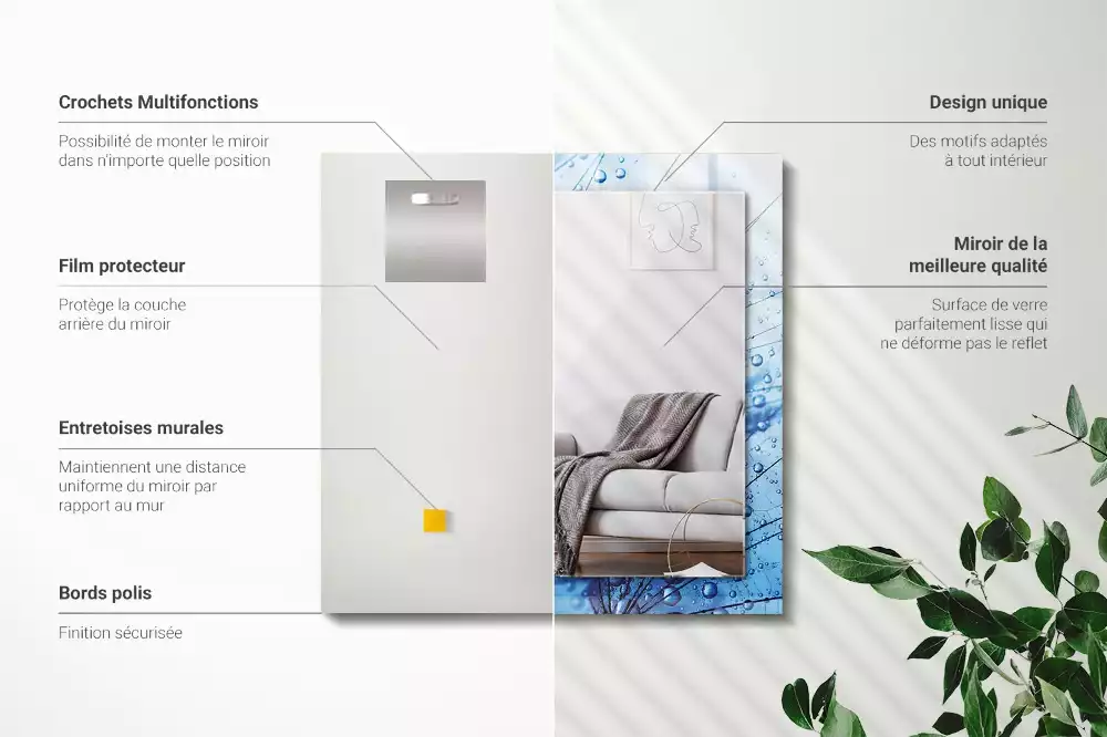 Espejo rectangular estampado Gotas sobre dientes de león