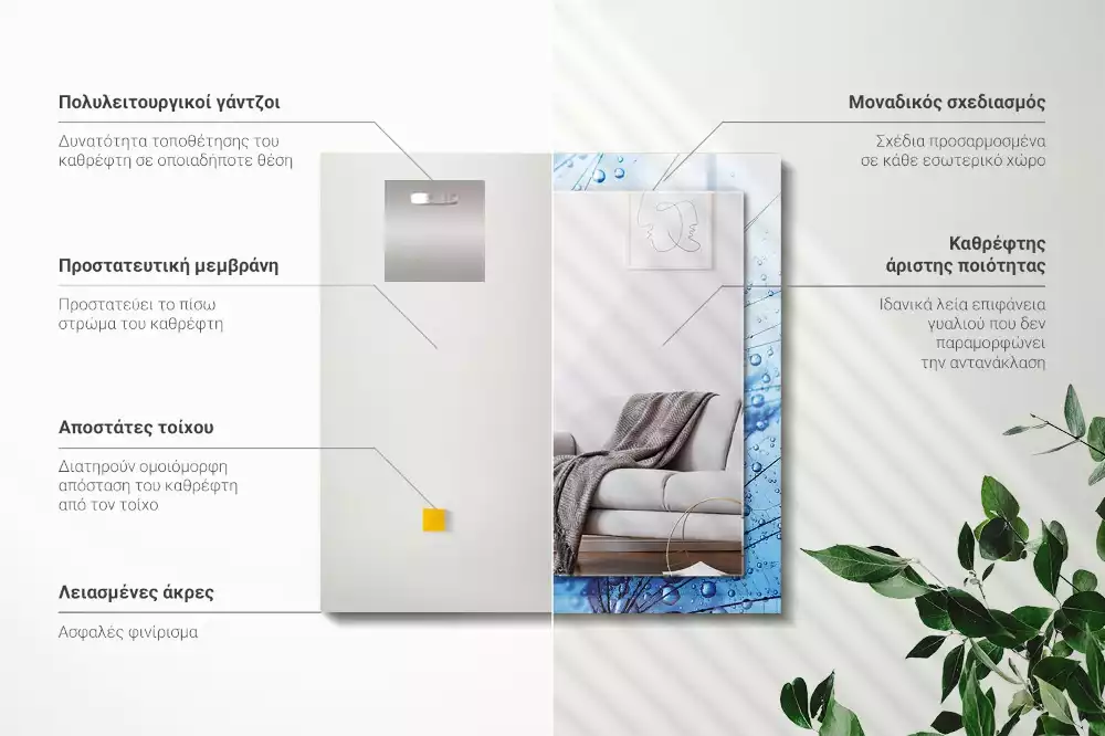 Espejo rectangular estampado Gotas sobre dientes de león