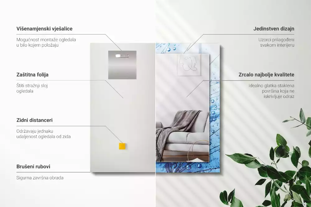 Espejo rectangular estampado Gotas sobre dientes de león