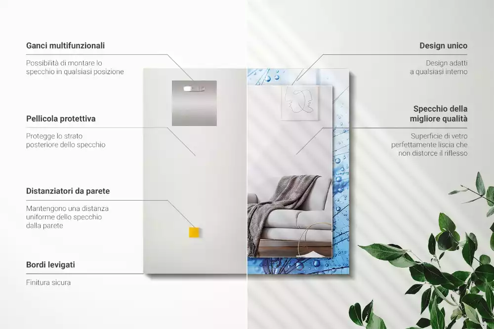 Espejo rectangular estampado Gotas sobre dientes de león