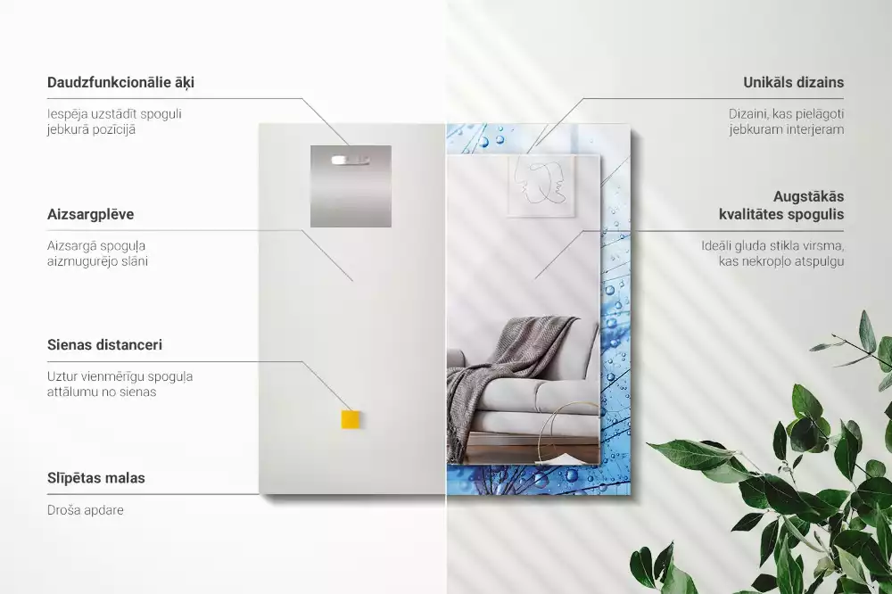 Espejo rectangular estampado Gotas sobre dientes de león