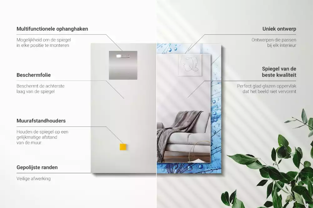 Espejo rectangular estampado Gotas sobre dientes de león