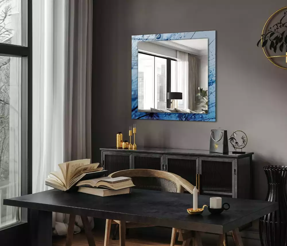 Espejo rectangular estampado Gotas sobre dientes de león