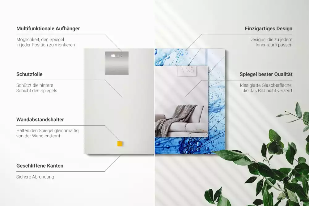 Espejo rectangular estampado Gotas sobre dientes de león