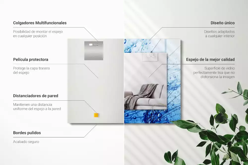 Espejo rectangular estampado Gotas sobre dientes de león