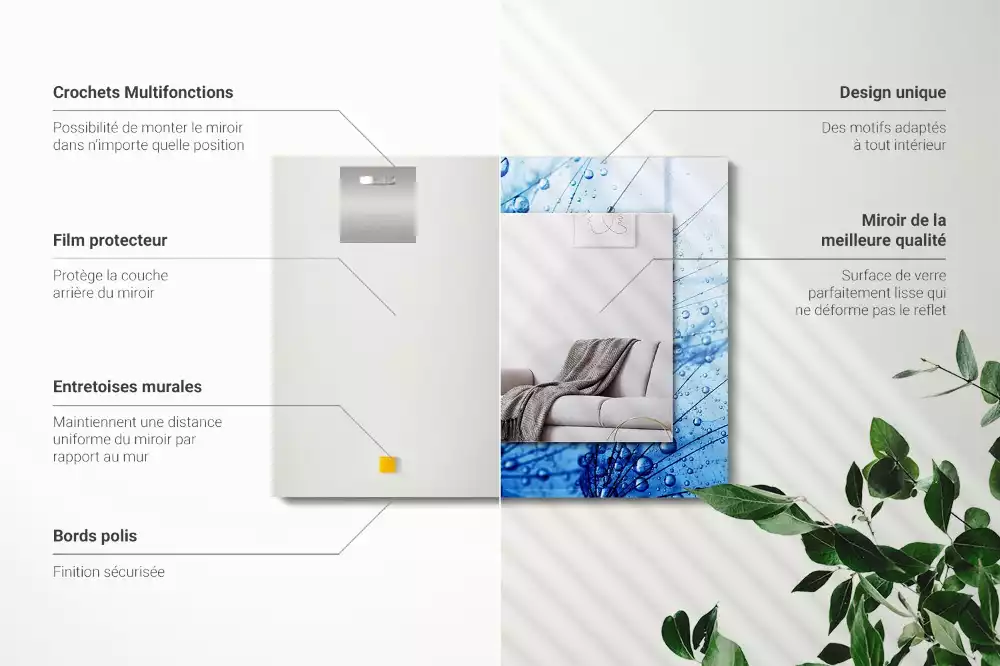 Espejo rectangular estampado Gotas sobre dientes de león