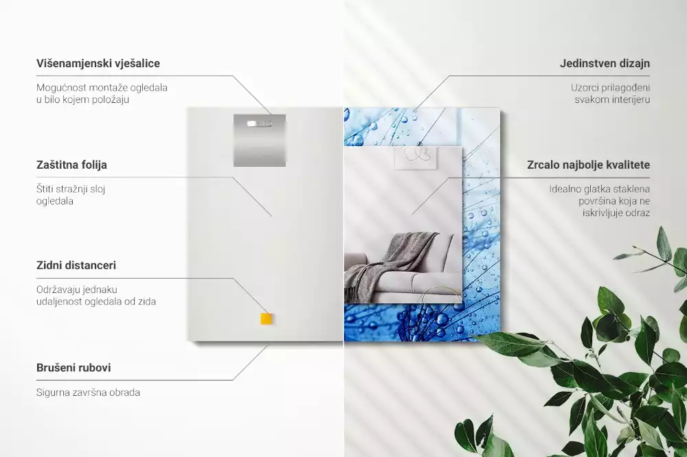 Espejo rectangular estampado Gotas sobre dientes de león