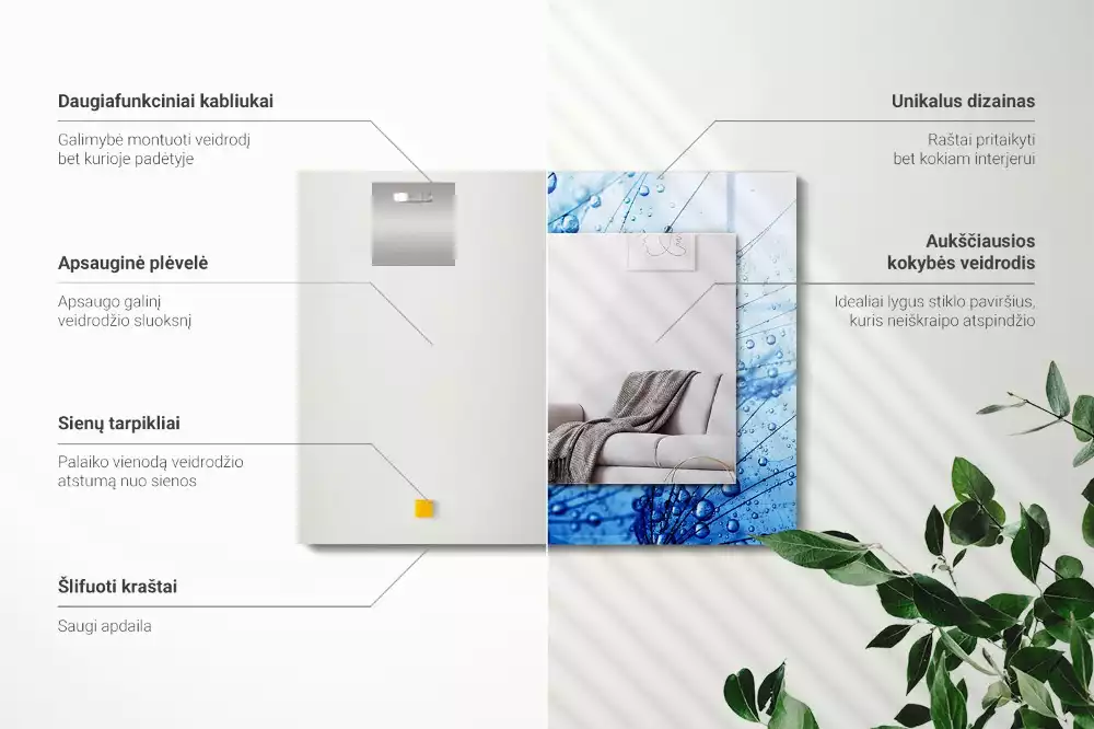 Espejo rectangular estampado Gotas sobre dientes de león