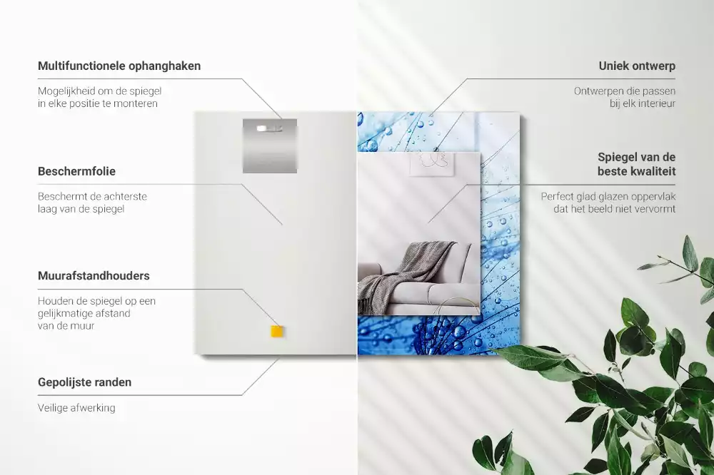 Espejo rectangular estampado Gotas sobre dientes de león