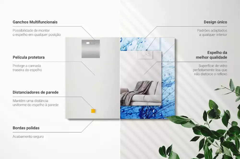 Espejo rectangular estampado Gotas sobre dientes de león