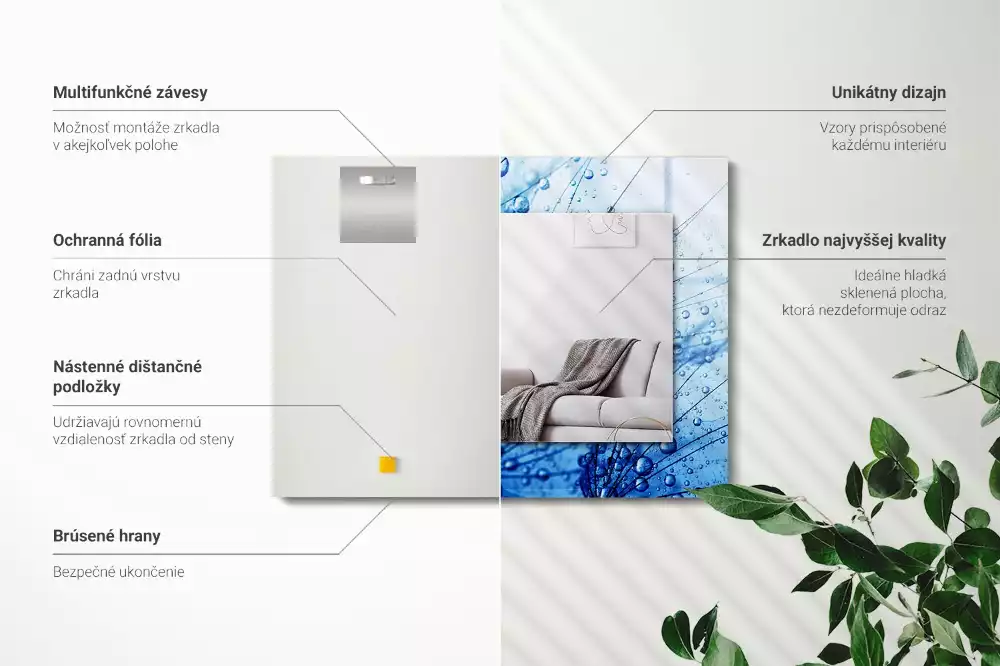 Espejo rectangular estampado Gotas sobre dientes de león