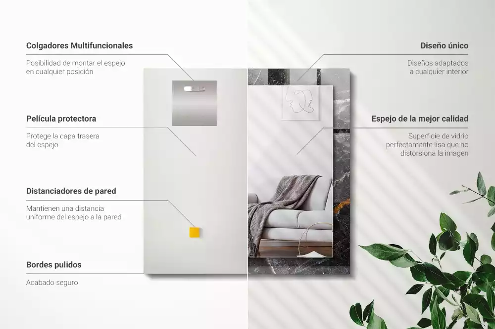 Espejo rectangular impreso Vetas de mármol negro