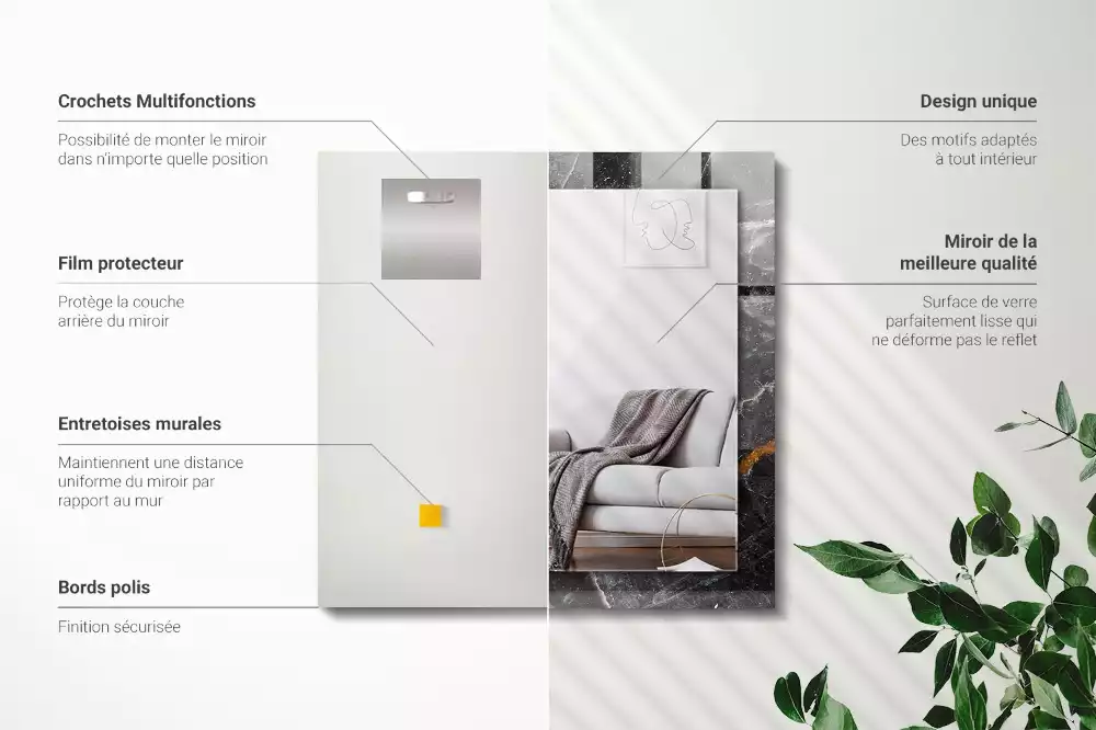 Espejo rectangular impreso Vetas de mármol negro