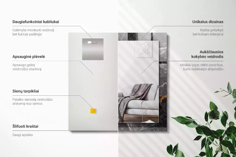 Espejo rectangular impreso Vetas de mármol negro