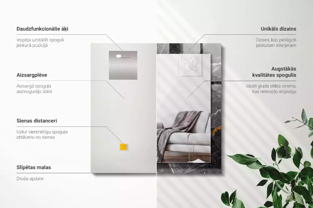 Espejo rectangular impreso Vetas de mármol negro