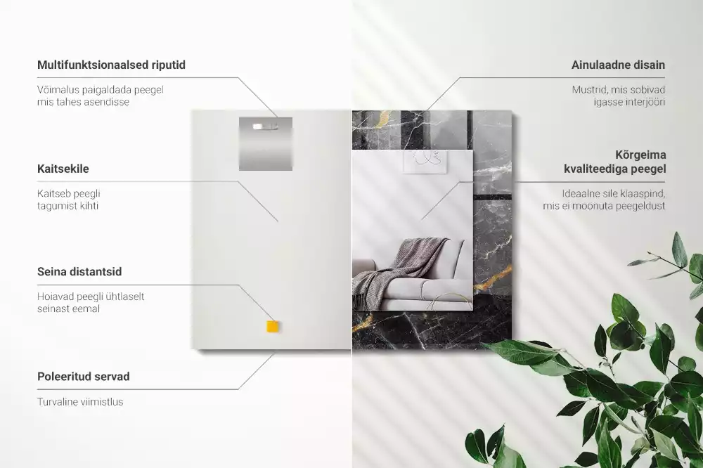 Espejo rectangular impreso Vetas de mármol negro