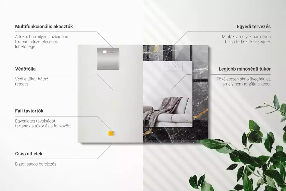 Espejo rectangular impreso Vetas de mármol negro