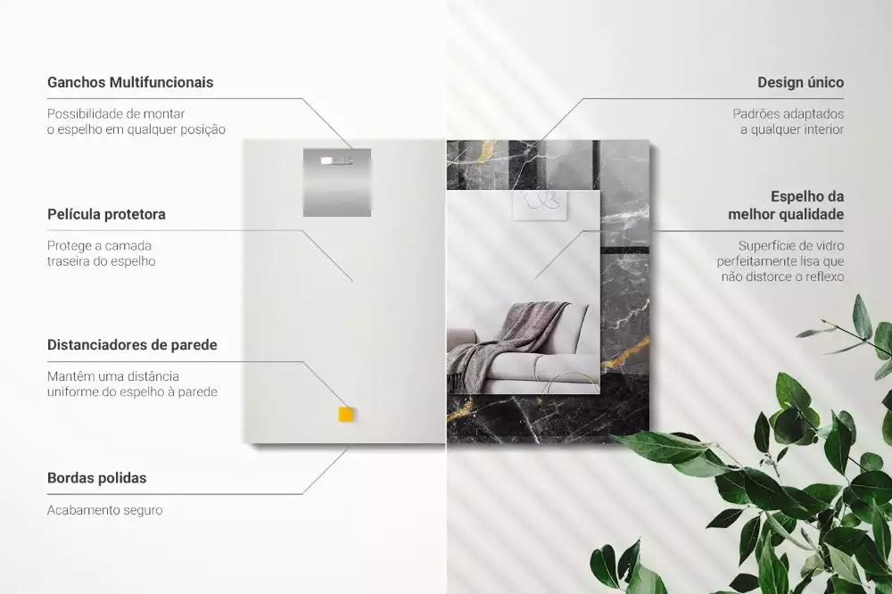 Espejo rectangular impreso Vetas de mármol negro