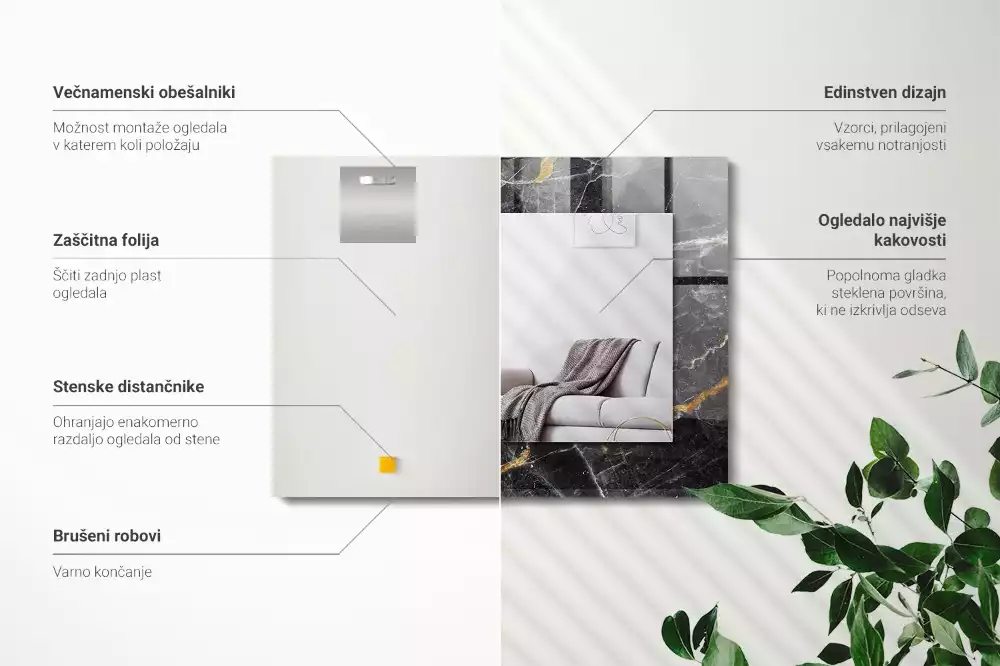 Espejo rectangular impreso Vetas de mármol negro