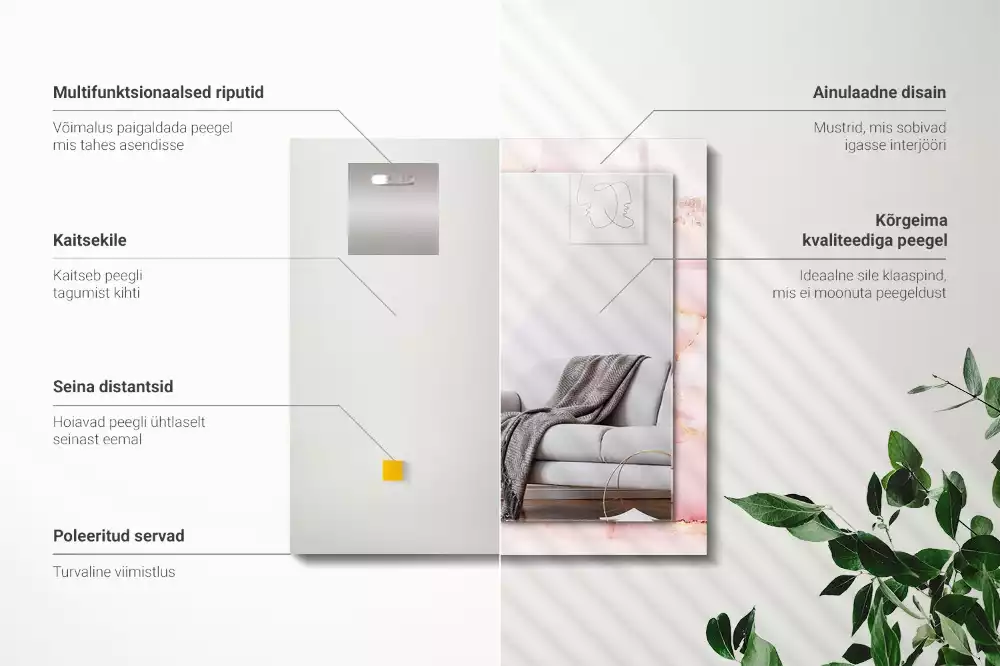 Espejo rectangular estampado Patrón de mármol rosa