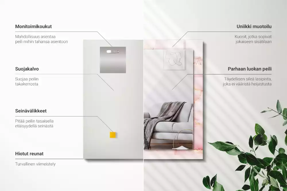 Espejo rectangular estampado Patrón de mármol rosa