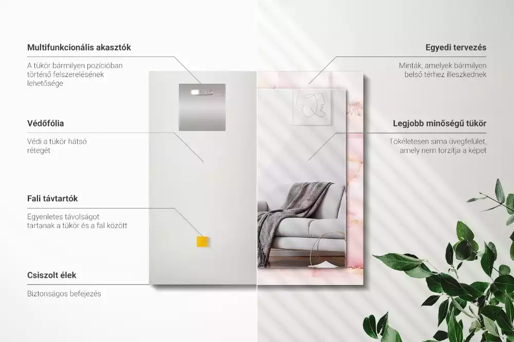 Espejo rectangular estampado Patrón de mármol rosa