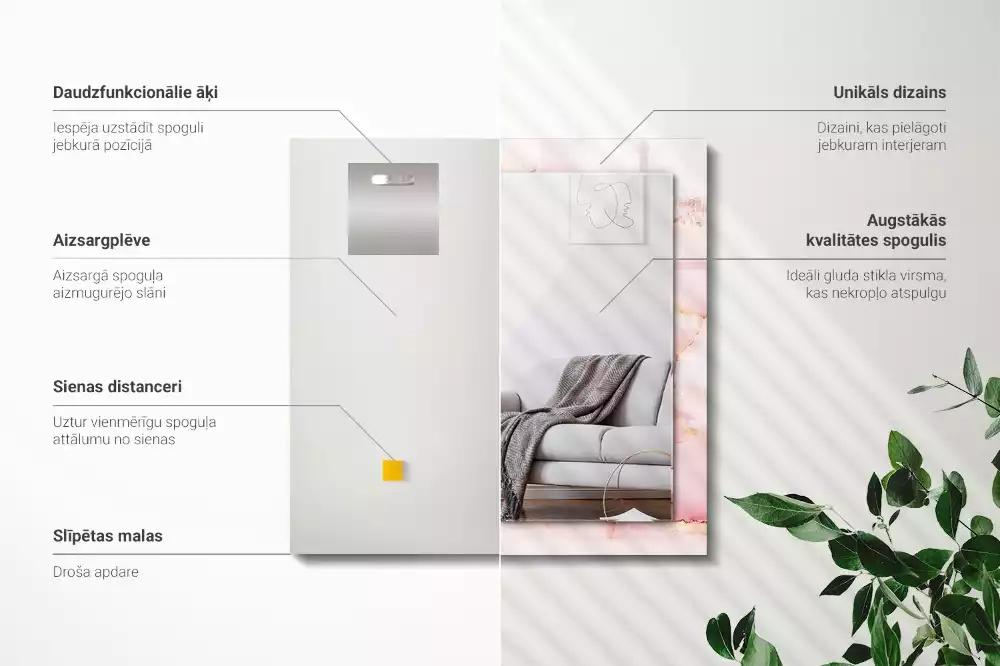 Espejo rectangular estampado Patrón de mármol rosa