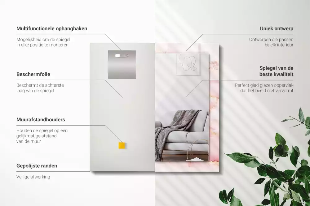 Espejo rectangular estampado Patrón de mármol rosa