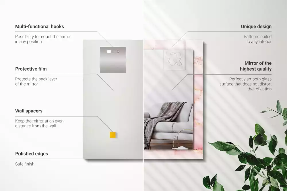 Espejo rectangular estampado Patrón de mármol rosa