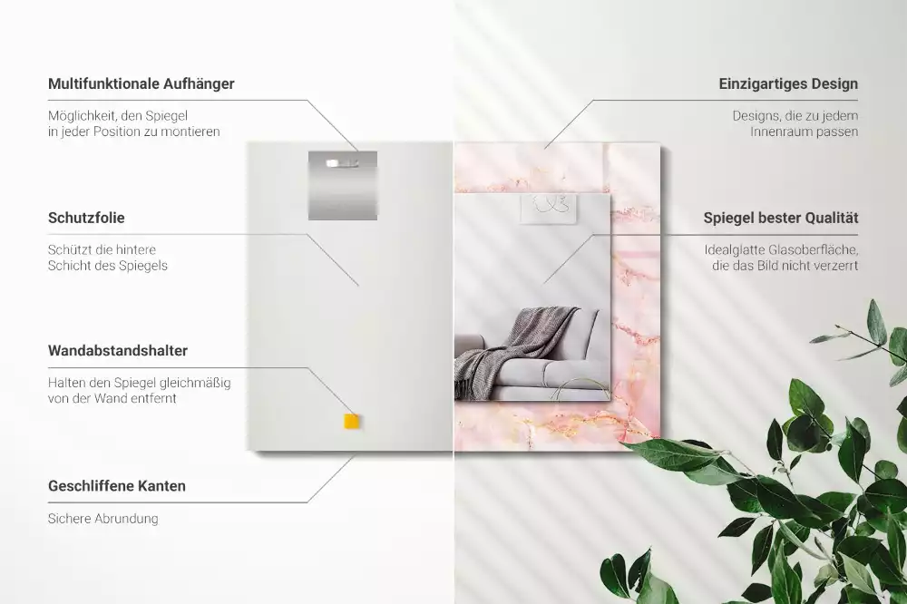 Espejo rectangular estampado Patrón de mármol rosa