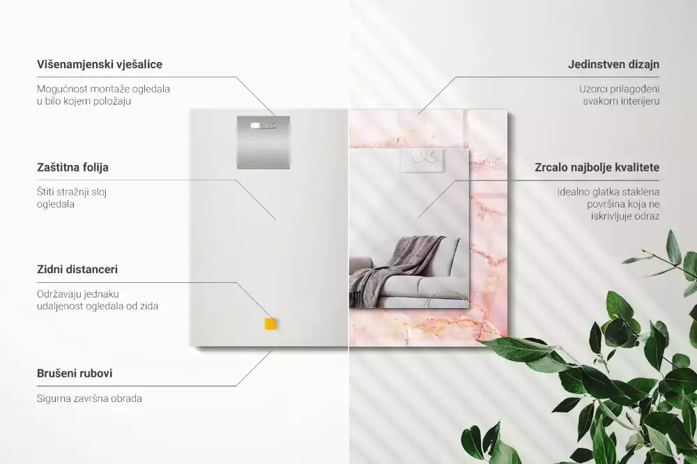 Espejo rectangular estampado Patrón de mármol rosa