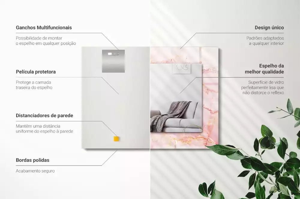 Espejo rectangular estampado Patrón de mármol rosa