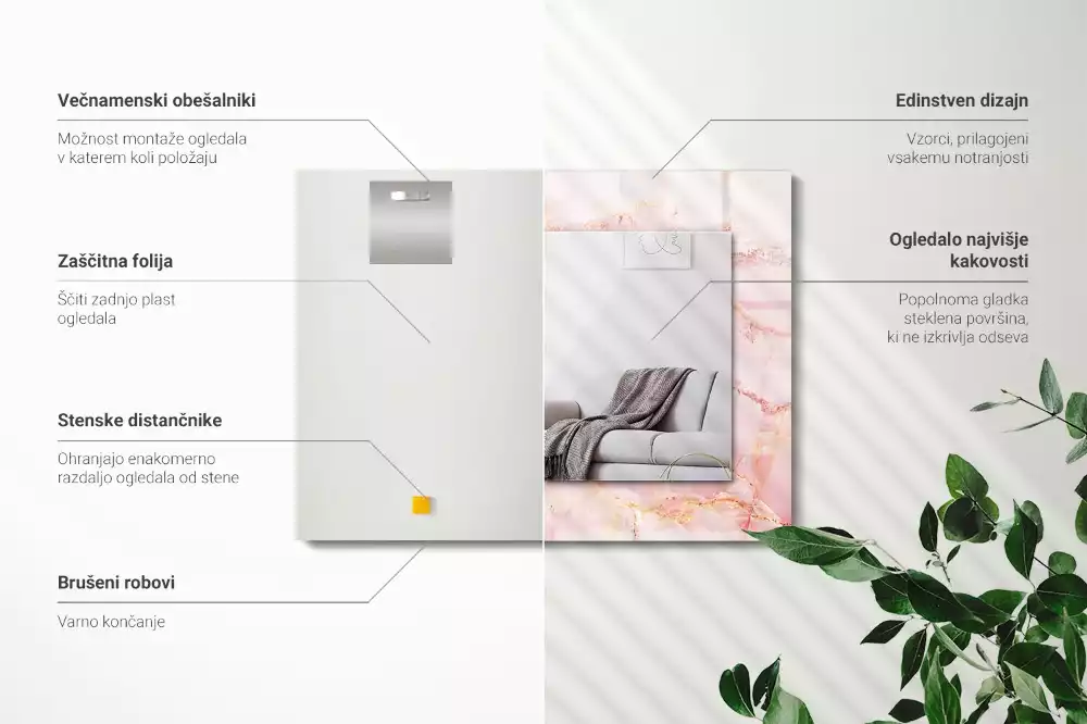 Espejo rectangular estampado Patrón de mármol rosa