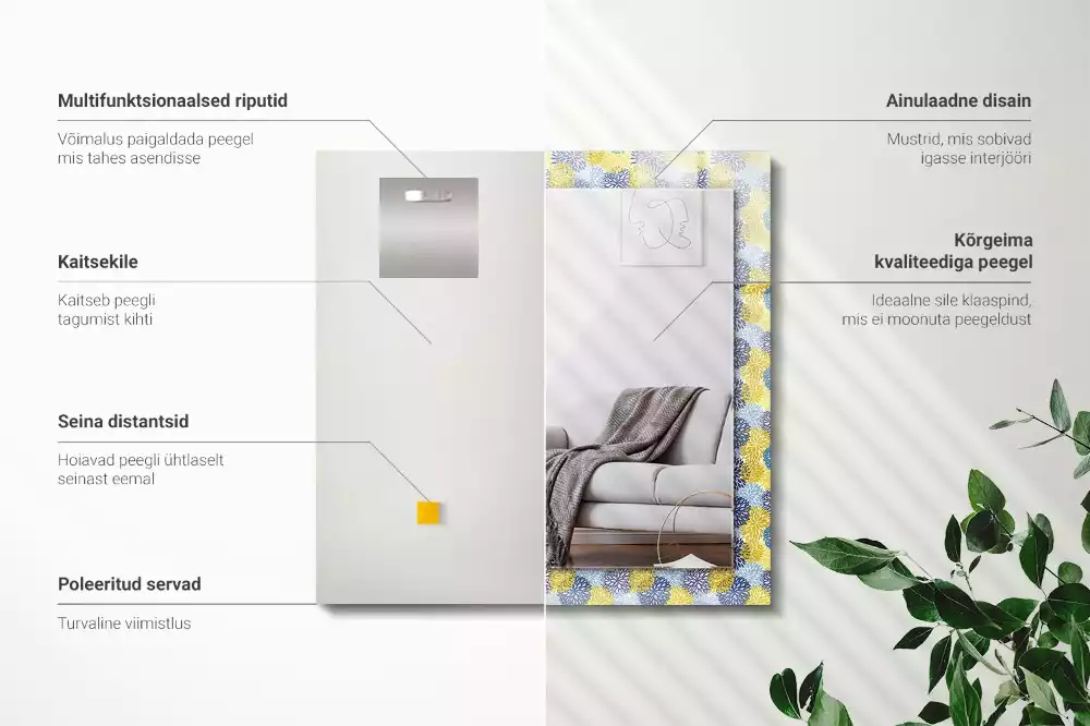 Espejo rectangular estampado Patrón de flores de colores