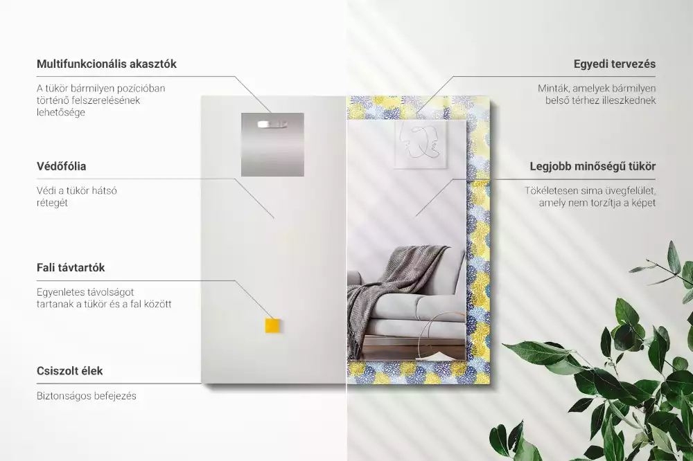 Espejo rectangular estampado Patrón de flores de colores