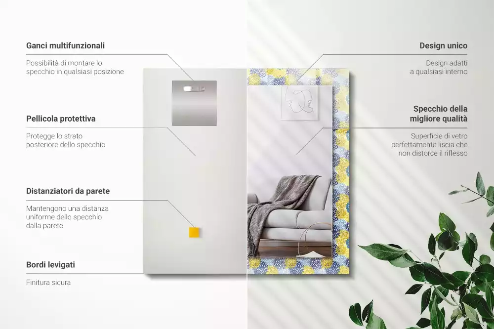 Espejo rectangular estampado Patrón de flores de colores