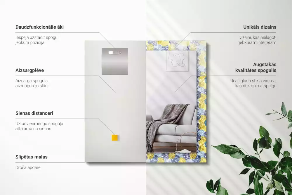 Espejo rectangular estampado Patrón de flores de colores