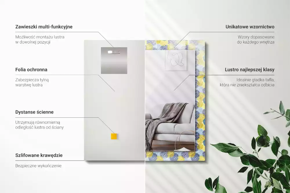 Espejo rectangular estampado Patrón de flores de colores