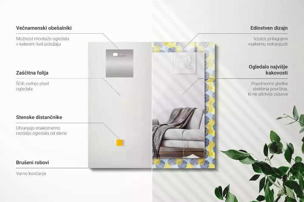 Espejo rectangular estampado Patrón de flores de colores