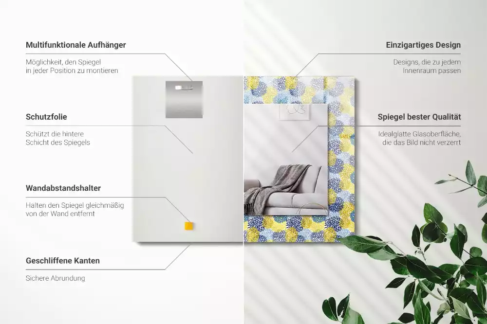 Espejo rectangular estampado Patrón de flores de colores