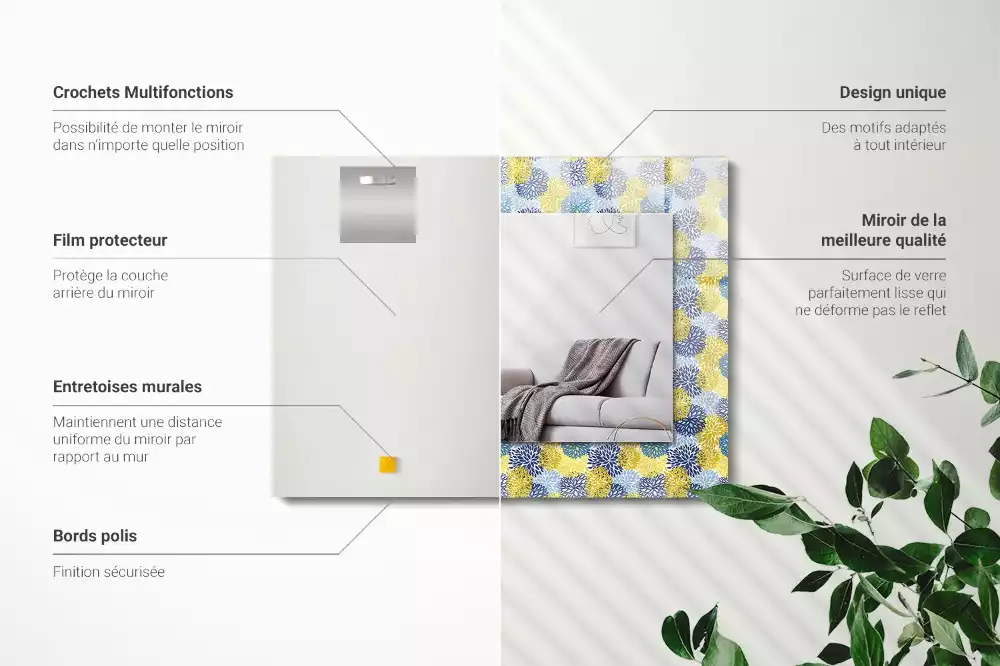 Espejo rectangular estampado Patrón de flores de colores