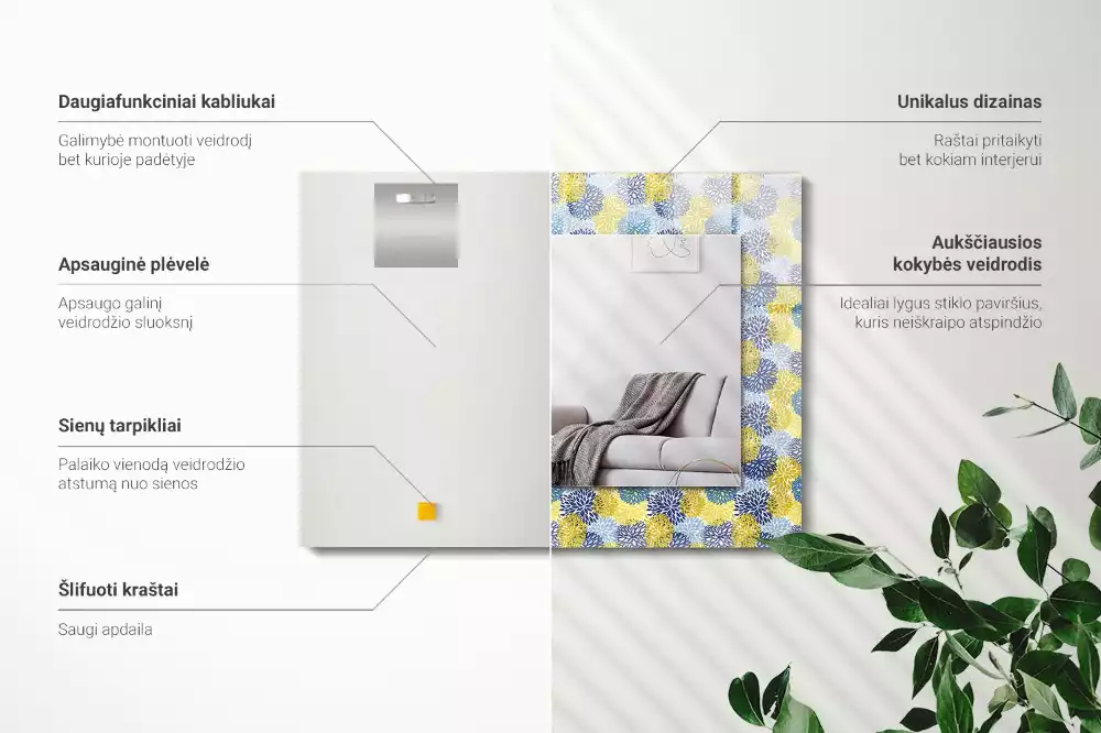 Espejo rectangular estampado Patrón de flores de colores