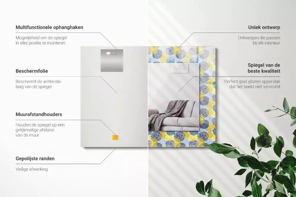 Espejo rectangular estampado Patrón de flores de colores