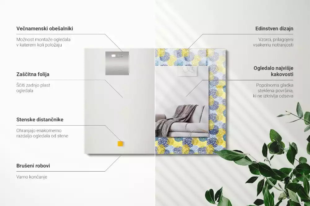 Espejo rectangular estampado Patrón de flores de colores
