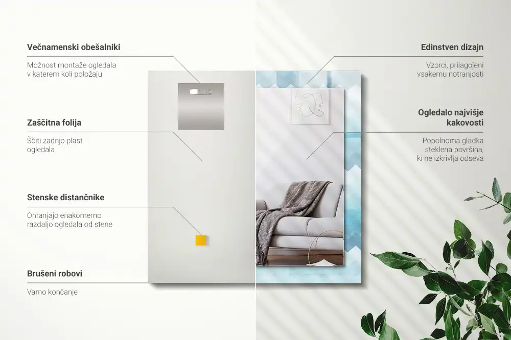 Espejo rectangular impreso Patrón de degradado en zigzag