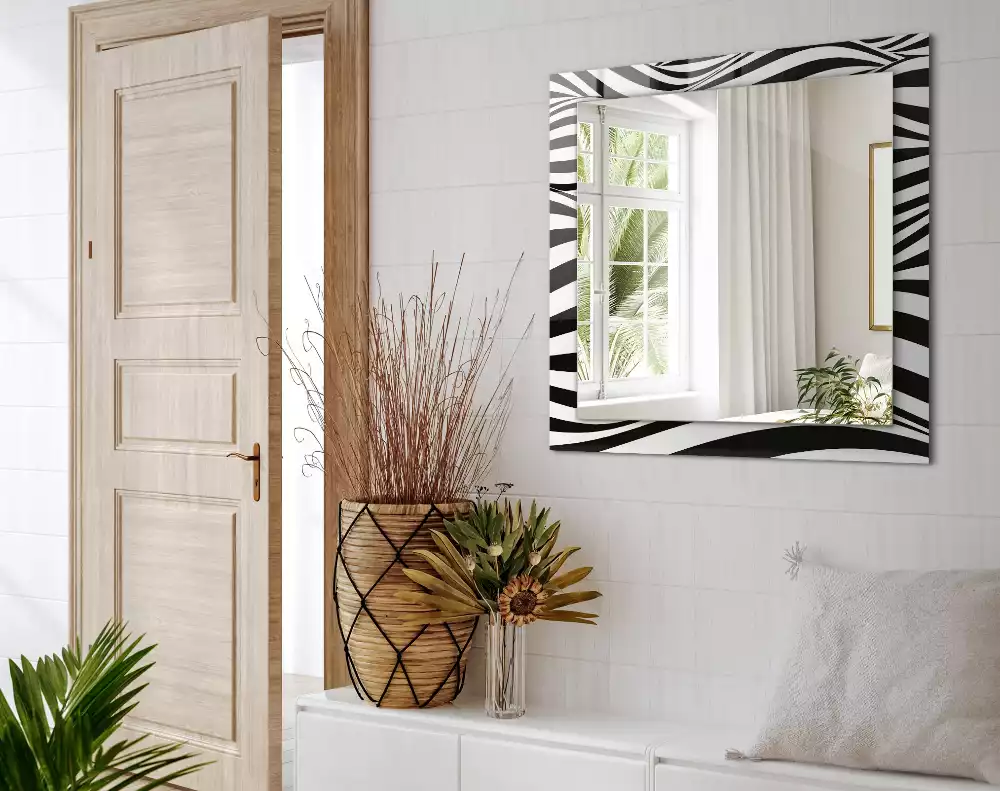 Espejo rectangular impreso Ondas blancas y negras