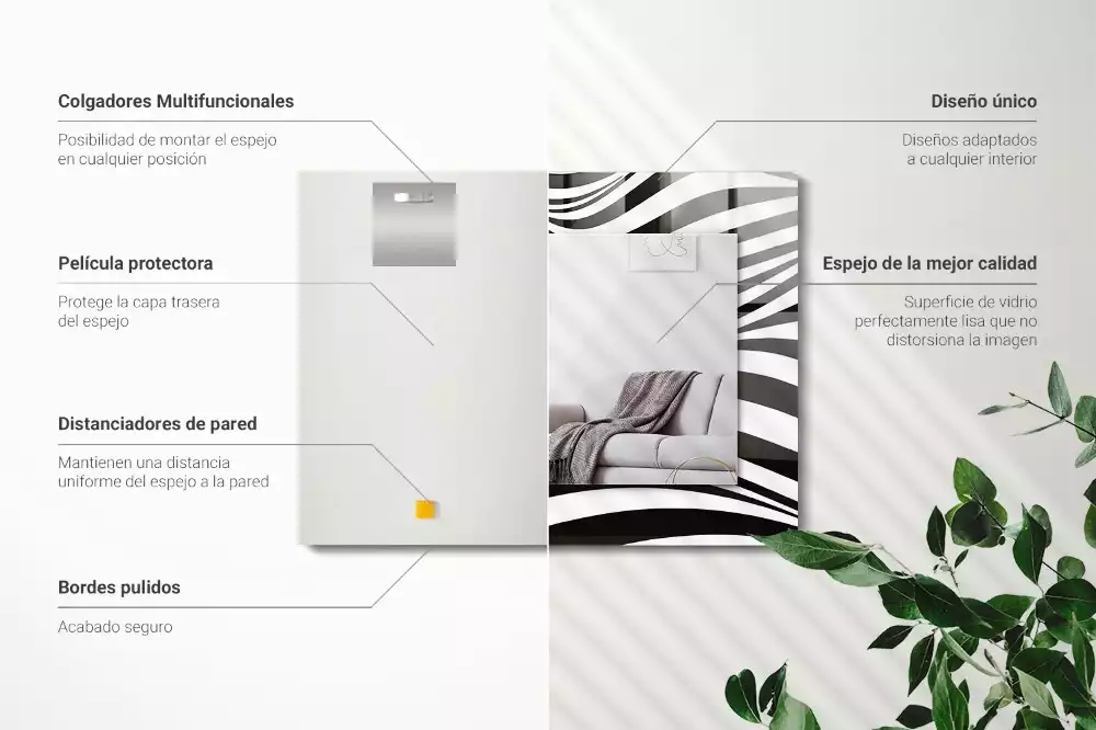 Espejo rectangular impreso Ondas blancas y negras