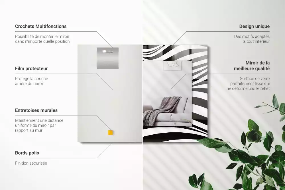 Espejo rectangular impreso Ondas blancas y negras