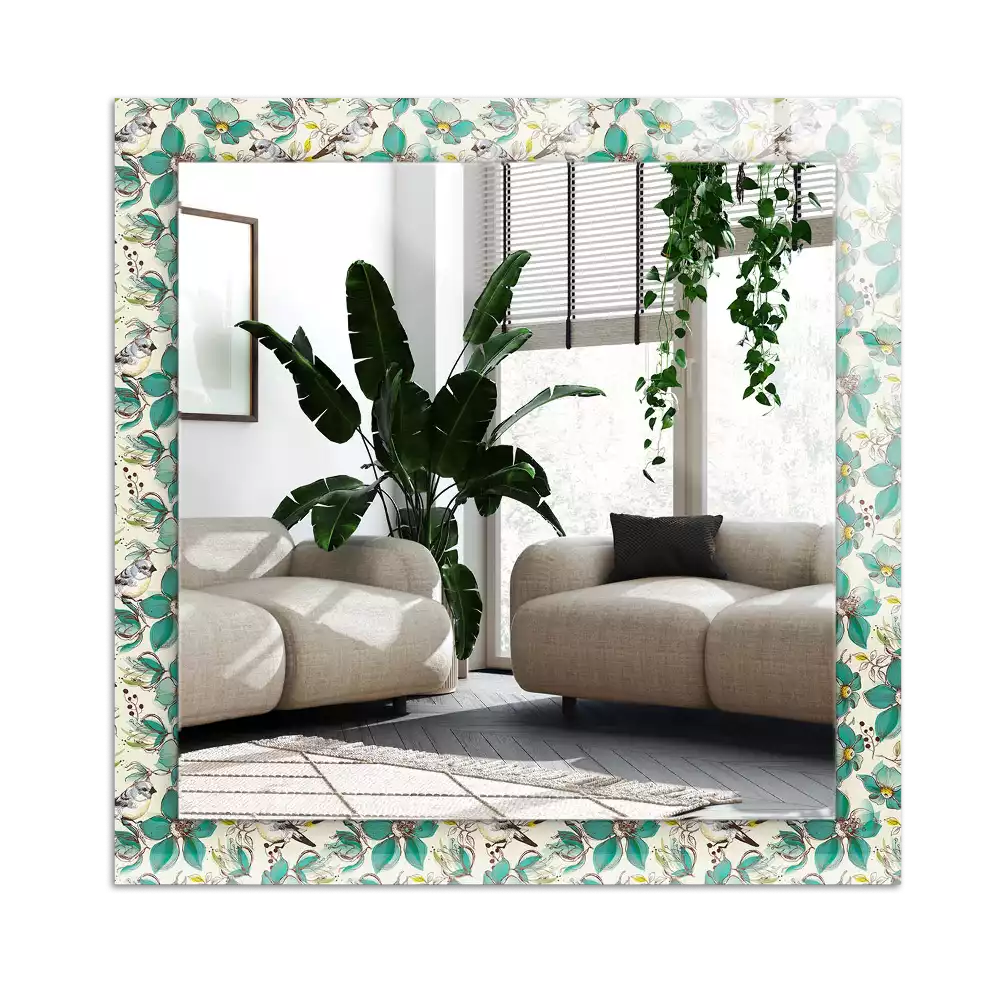 Espejo rectangular estampado Pájaros y flores