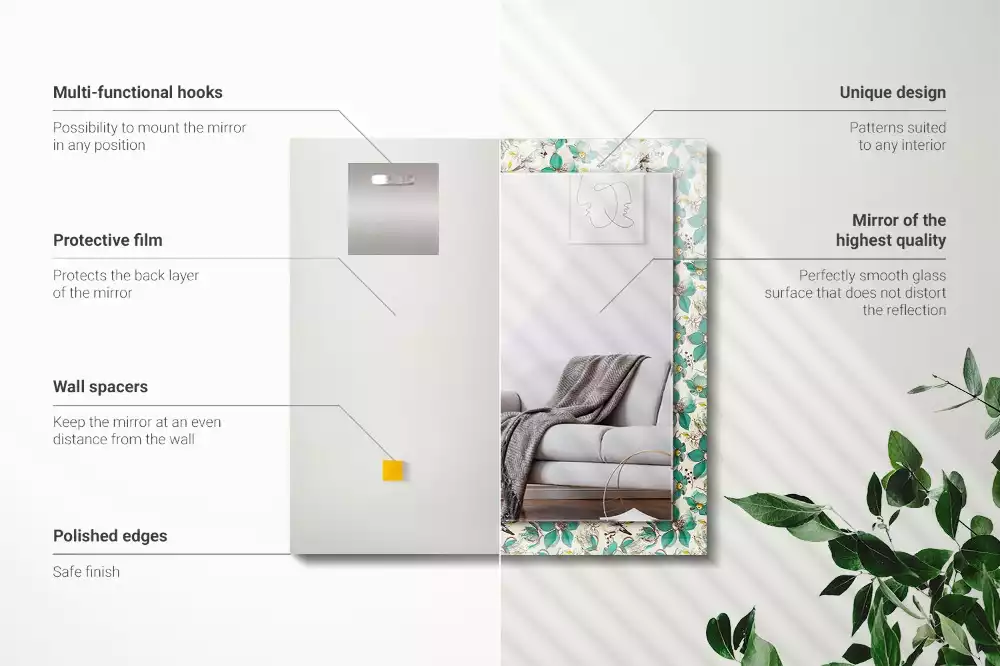 Espejo rectangular estampado Pájaros y flores